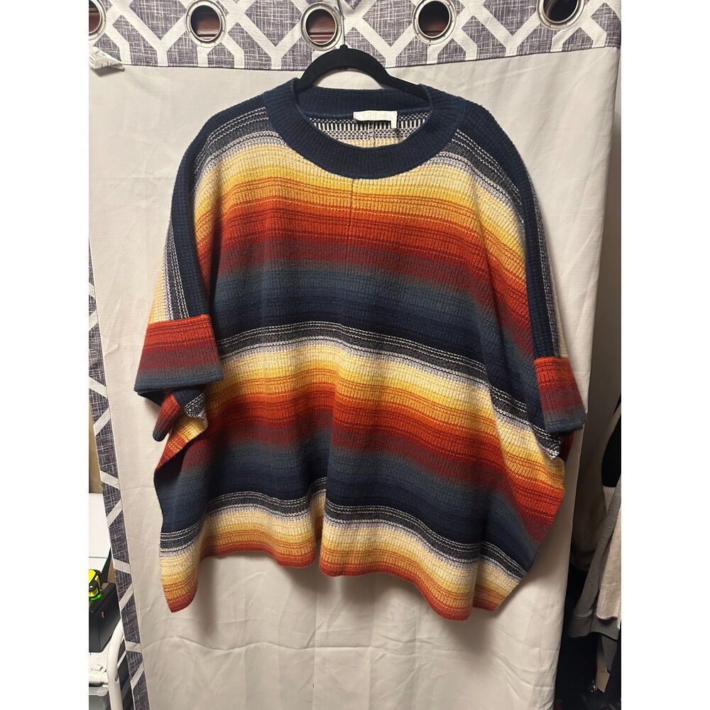 Chloe Stripe Felted Wool & Cashmere Poncho Size XS/S Multicolor